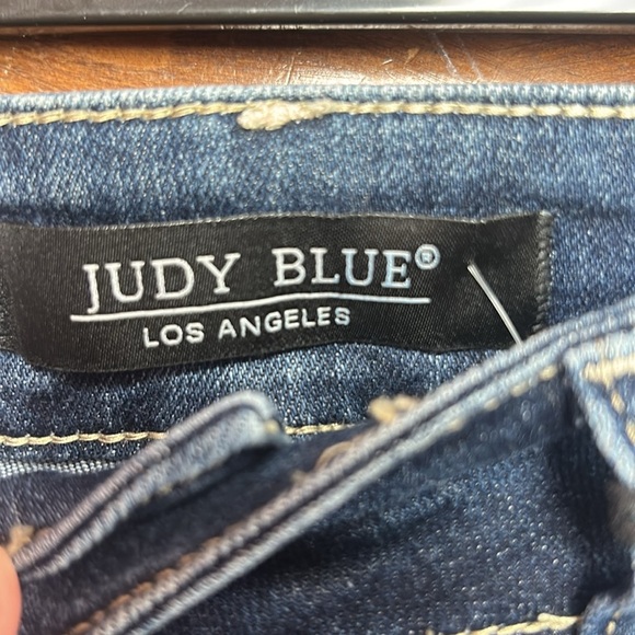 Dark Wash Button Fly Cuff Distressed Jeans - Judy Blue - Picture 3 of 6